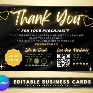 Cartão de agradecimento, design de modelo de cartões de marketing DIY, cartões de agradecimento para pequenas empresas, cartão de visita, obrigado pelo pedido de inserção de embalagem