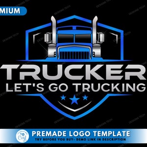 Truck Logo, DIY Logo Design Template, Blue Trucking Logo, Logistics Logo, Trucker Logo, Transport Logo, Shipping Logo, Premade Logo Design
