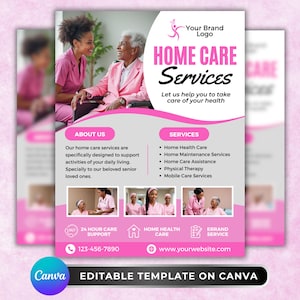 Home Care Service Flyer, DIY Flyer Template Design, Healthcare Assistance Flyer, Elderly Care Service Flyer, Premade Senior Caregiving Flyer