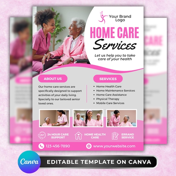 Home Care Service Flyer, DIY Flyer Template Design, Healthcare Assistance Flyer, Elderly Care Service Flyer, Premade Senior Caregiving Flyer
