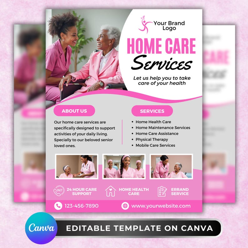 Home Care Service Flyer, DIY Flyer Template Design, Healthcare Assistance Flyer, Elderly Care Service Flyer, Premade Senior Caregiving Flyer image 1