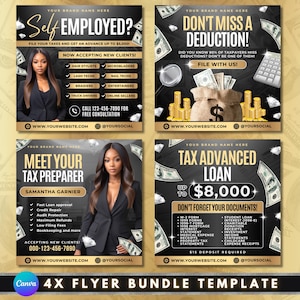4X Steuervorbereitungs-Bundle-Flyer, DIY-Flyer-Vorlagendesign, Einkommensteuer-Vorbereiter-Kreditreparatur-Flyer, vorgefertigte Steuerfachleute Buchhalter