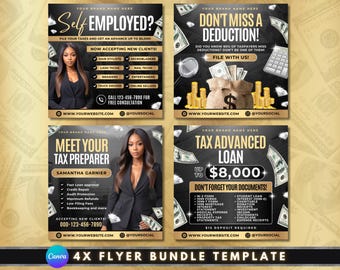 4X Tax Preparation Bundle Flyer, DIY Flyer Template Design, Income Tax Preparer Credit Repair Flyer, Premade Tax Professionals Accountant