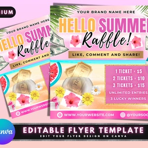 Sommer Saison Werbegeschenk Flyer, DIY Flyer Template Design, Haar Raffle Ticket Flyer, Sommer Raffle Flyer, vorgefertigte Social Media Gewinnspiel Flyer