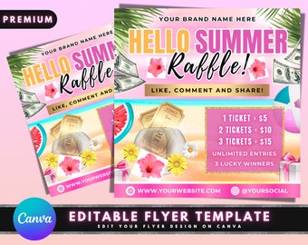 Flyer cadeau saison estivale, conception de modèle de Flyer bricolage, Flyer billet de tombola cheveux, Flyer tombola d'été, Flyer de tombola Premade médias sociaux