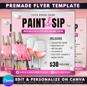 Sip and Paint Flyer, DIY Flyer Design-Vorlage, Paint and Sip Event Party, Sip & Shop Flyer, Wine Canvas Event, Vorgefertigtes Creative Business