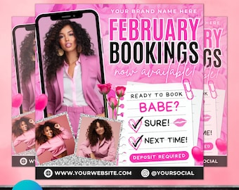 February Bookings Flyer, DIY Flyer Template Design, February Specials Beauty Flyer, Premade Valentine Hair Nails Lash Appointment Flyer