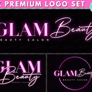 Beauty Salon Logo, DIY Logo Design Template, Neon Pink Hair Logo, Glam Boutique Logo, Make Up Artist Logo, Store Logo, Premade Business Logo