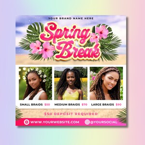 Spring Break Braids Flyer, DIY Flyer Template Design, Spring Hair ...