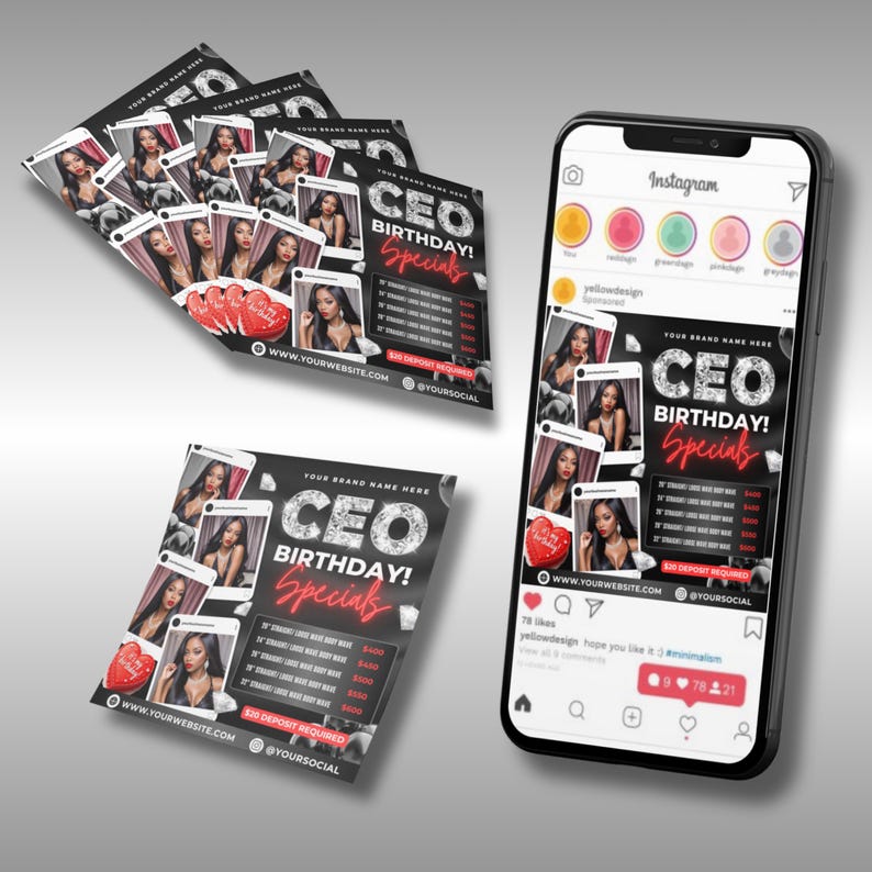 CEO Birthday Specials Flyer, DIY Flyer Template Design, Hair Business ...