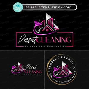 Cleaning Service Logo Set, 3x Modern Sparkle Logo Design, Residential & Commercial Cleaning Branding Kit, Premade Home Office Cleaners Logo