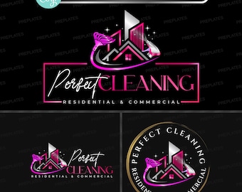 Cleaning Service Logo Set, 3x Modern Sparkle Logo Design, Residential & Commercial Cleaning Branding Kit, Premade Home Office Cleaners Logo