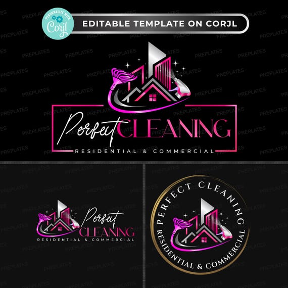 Cleaning Service Logo Set, 3x Modern Sparkle Logo Design, Residential & Commercial Cleaning Branding Kit, Premade Home Office Cleaners Logo
