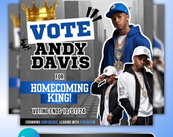 Homecoming King Campaign Flyer: HOCO Vote For Me, School Election Student Council, Canva Template