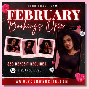 February Booking Flyer, DIY Flyer Template Design, Valentines Flyer ...