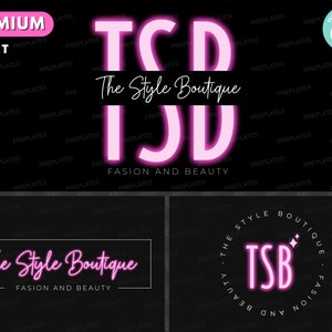 Logo de boutique, modèle de conception de logo DIY, logo néon rose, logo de mode, logo de beauté, logo de magasin, logo de magasin de vêtements, logo d’entreprise préfabriqué