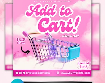 Add to Cart Flyer Template, Editable Sale Promotion Canva Flyer, Online Boutique Marketing, Shop Now Social Media Post, Online Store Flyer
