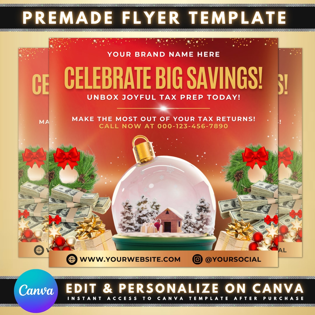 Christmas Tax Prep Flyer, DIY Flyer Template Design, December Tax Prep