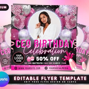 CEO Birthday Flyer, DIY Flyer Template Design, Celebration Flyer, Sale Flyer, Hair Flyer, Beauty Boutique Flyer, Premade Business Flyer