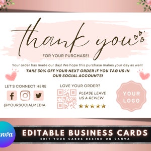 Thank You Card, DIY Marketing Cards Template Design, Thank You For Order Packaging Card, Package Insert Thank You Cards, Small Business Card