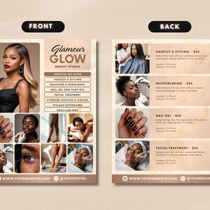 Salon Marketing
Hair and Beauty Studio
Modern Beauty Flyer
Service List Flyer
Beauty Services Flyer
Salon Marketing
Hair and Beauty Studio
Haircut & Styling
Nail Gel Service
Facial Treatment Flyer
Social Media-Ready Flyer
Hair and Skin Services