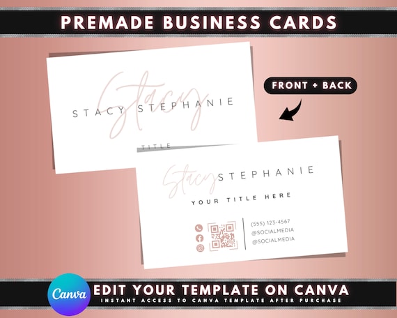 Minimalist Business Card, DIY Canva Business Card Template Design, QR Code  Digital Calling Cards, Premade Boho Printable Business Cards