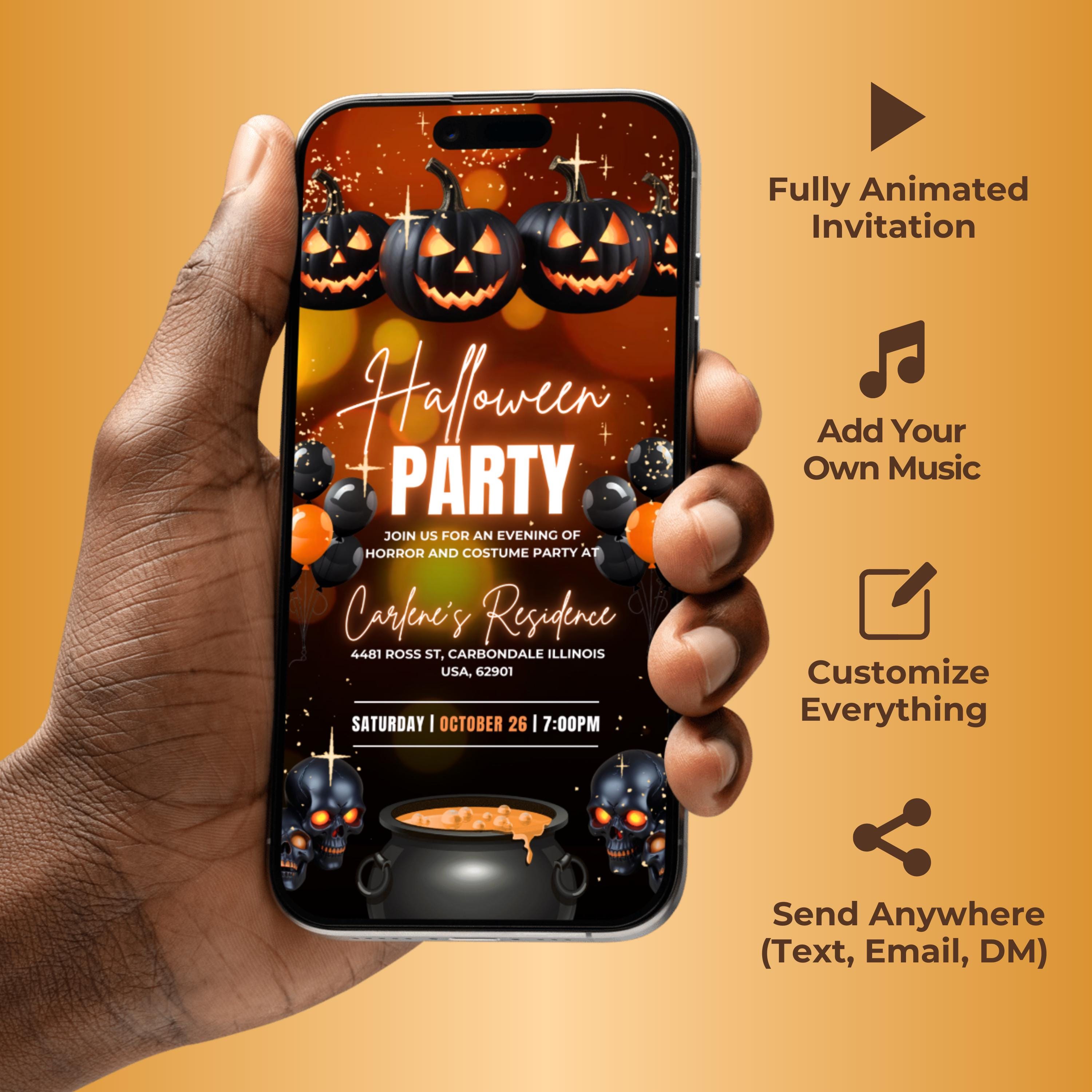 Buy Animated Halloween Party Invitation, DIY Template Design