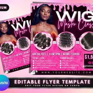 Wig Class Flyer, DIY Flyer Template Design, Hair Flyer, Wig Extensions Flyer, Hair Course Training Academy Flyer, Premade Social Media Flyer