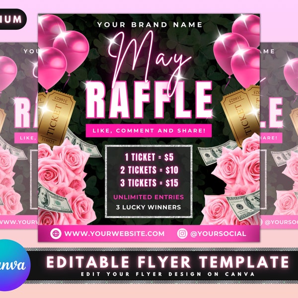 May Raffle Flyer, DIY Flyer Template Design, Giveaway Flyer, Raffle Ticket Flyer, Prize Raffle Flyer, Contest Flyer, Premade Business Flyer