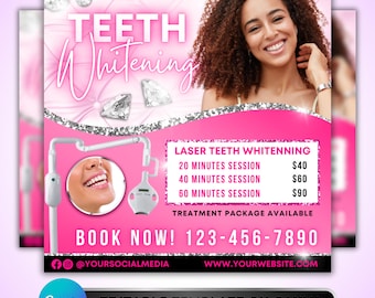 Teeth Whitening Flyer, DIY Flyer Design Template, Dentist Flyer, Teeth Bleaching, Laser Teeth Whitening Services, Premade Dental Salon Flyer