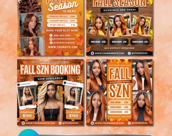 Fall Season Bookings Bundle Flyer, DIY Flyer Template Design, Booking Flyer, Appointment Flyer, Premade Hair Lash Nails Fall Book Now Flyer