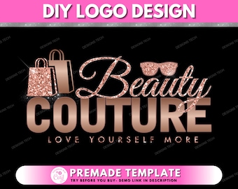 Boutique Logo, DIY Logo Design Template, Beauty Logo, Rose Gold Logo, Fashion Logo, Shades Logo, Shopping Bag Logo, Premade Business Logo