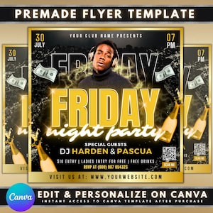 Friday Night Party Flyer, DIY Flyer Template Design, Night Club Event Invite Flyer, Club DJ Happy Hour Flyer, Premade Bar Entertainment Post