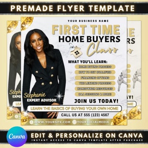 First Time Home Buyer Flyer, DIY Flyer Template Design, Home Buying Guide, Real Estate Flyer, Home Buying Class Flyer, Premade Realtor Flyer