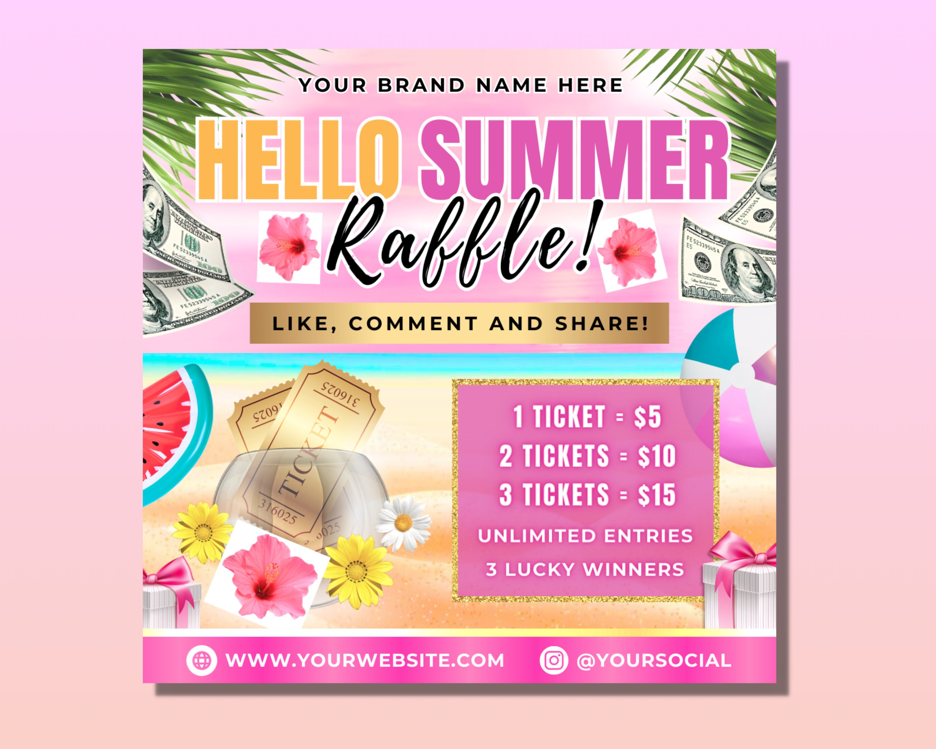 Summer Raffle Header Summer Season Giveaway Flyer, DIY Flyer Template Design, Hair Raffle ...