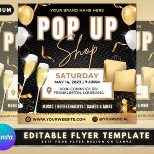 Pop-up winkel flyer, DIY flyer sjabloonontwerp, winkel nu flyer, Sip en winkel flyer, evenement flyer, sociale media flyer, uitnodiging flyer