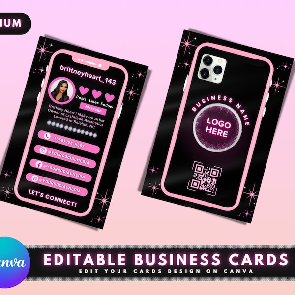 Tarjetas de visita estilo Instagram, diseño de plantillas de tarjetas DIY, tarjetas de visita para teléfonos móviles, tarjetas de visita de salón, tarjetas de visita prefabricadas de Lash Tech