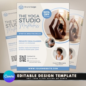 Folleto de clase de yoga, diseño de plantilla de volante de bricolaje, folleto de estudio de yoga, folleto de instructor de yoga, folleto de meditación, clase magistral de fitness de yoga prefabricada