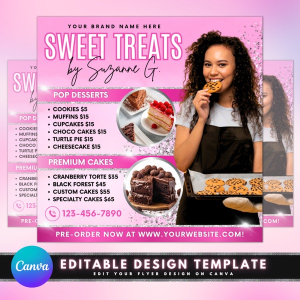 Bake Shop Flyer, DIY Flyer Template Design, Bakery Flyer, Freshly Baked Flyer, Bake Sale Flyer, Dessert Flyer, Premade Cake Business Flyer