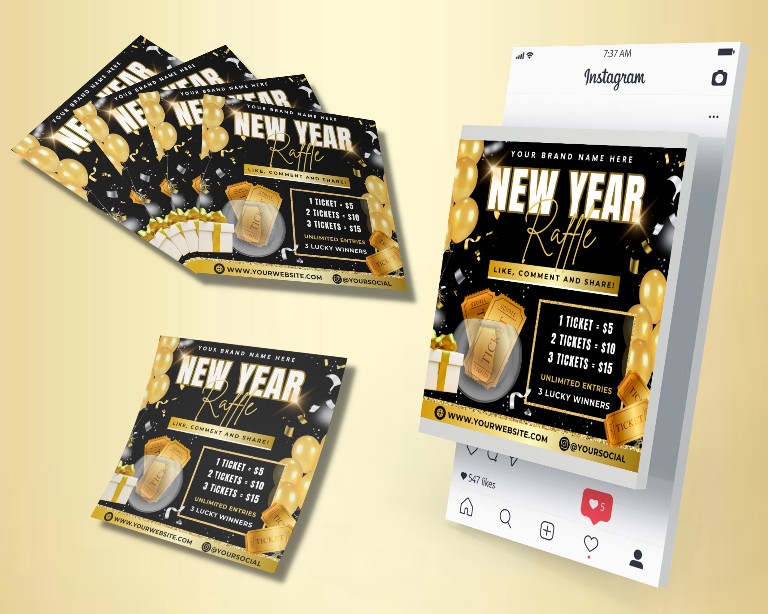January Raffle Ideas New Year Raffle Flyer, DIY Flyer Template Design, January Giveaway ...