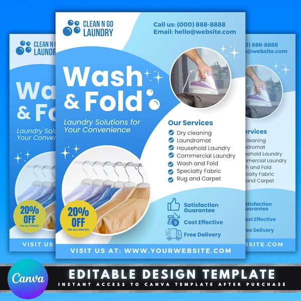 Laundry Service Flyer, DIY Flyer Template Design, Dry Cleaning Flyer, Cleaning Flyer, Wash And Fold Flyer, Premade Laundromat Business Promo