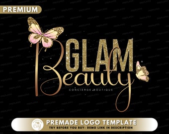 Beauty Logo, DIY Logo Design Template, Make Up Artist Logo, Lash & Hair Business Logo, Gold Butterfly Logo, Premade Fashion Boutique Logo