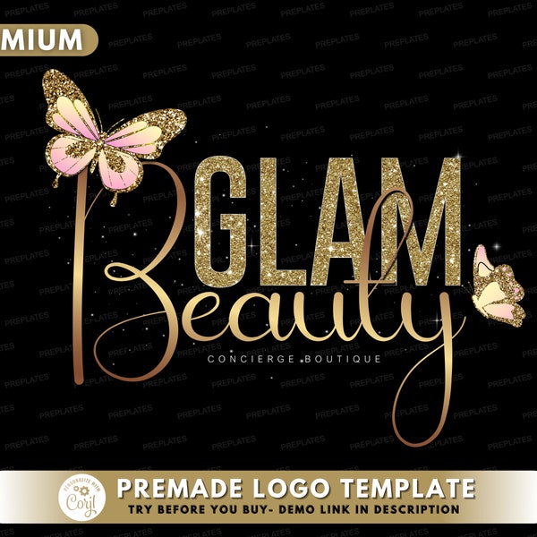 Beauty Logo, DIY Logo Design Template, Make Up Artist Logo, Lash & Hair Business Logo, Gold Butterfly Logo, Premade Fashion Boutique Logo