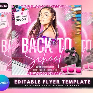 Back To School Sale Flyer, DIY Flyer Template Design, Back To School Specials Flyer, Hair Lash Wig Flyer,  Premade Hair Bundle Deals Flyer,