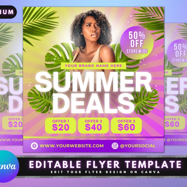 Summer Deals Flyer, DIY Flyer Template Design, Lash Hair Business Flyer, Hot Girl Summer Sale Flyer, Premade Instagram Social Media Post
