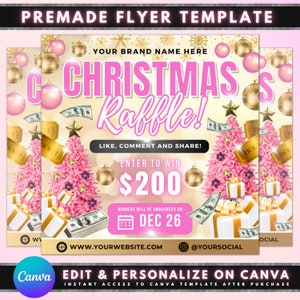 Weihnachtsverlosung Flyer, DIY Flyer Template Design, Dezember Giveaway Flyer, Weihnachtszeit Tombola Ticket Flyer, Premade Hair Beauty Promo