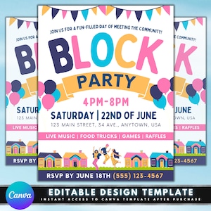 Flyer d'invitation à une fête de quartier, conception de modèle de Flyer bricolage, invitation à une fête de quartier, flyer de la communauté, flyer fête de rue célébration premade