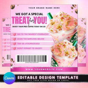 Coffee Treat For You Flyer, DIY Flyer Template Design, Starbucks Giveaway Flyer, Coffee On Me Flyer, Premade Buy A Coffee Gift Card Flyer