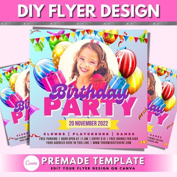 Kids Birthday Party Invitation, DIY Flyer Template Design, Girl Birthday Flyer, Playground Party Flyer, Outdoor Play Party Invite