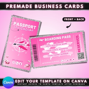 Cartão de visita para passaporte, design de modelo de cartão de visita DIY Canva, cartões de marketing, cartão de visita para cartão de embarque, cartão de visita pequeno pré-fabricado